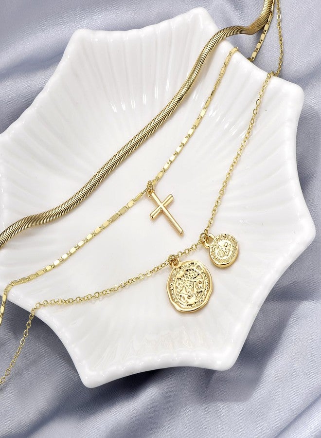 NUZON Gold Layered Necklace for Women 18K Gold Plated Chain Choker Cross Coin Pendant Necklace Simple Cute Jewelry - Image 5